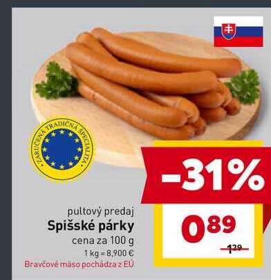 Spišské párky cena za 100 g