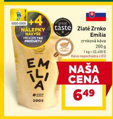 Zlaté Zrnko Emília zrnková káva 200 g 