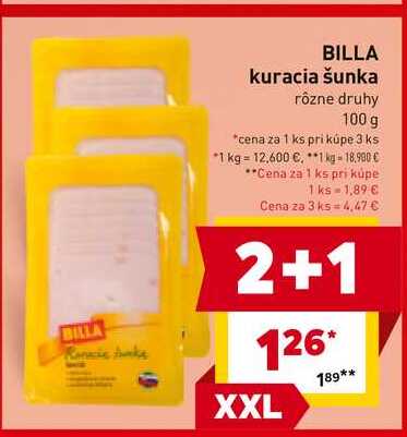 BILLA kuracia šunka rôzne druhy 100 g