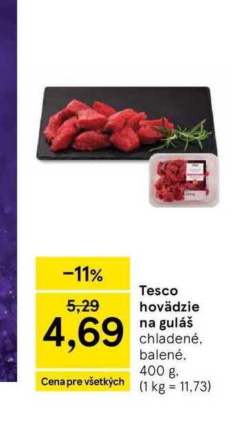 Tesco hovädzie na guláš chladené balené, 400 g