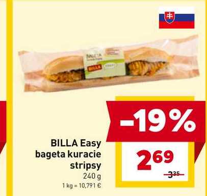 BILLA Easy bageta kuracie stripsy 240 g 