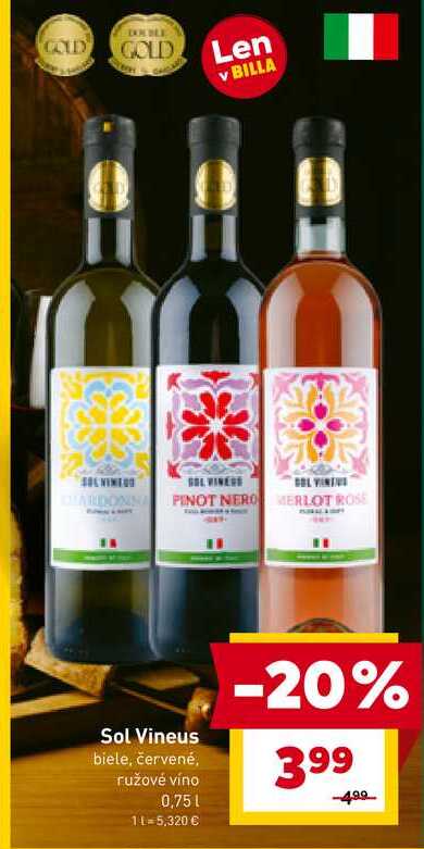 Sol Vineus biele, červené, ružové víno 0,75l