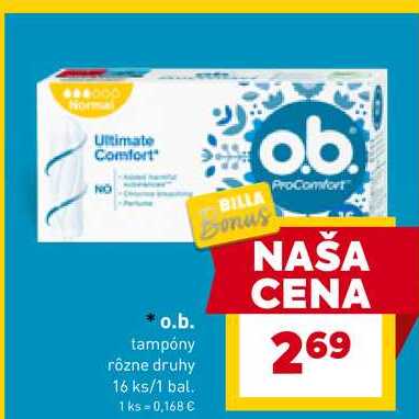 o.b. tampóny rôzne druhy 16 ks/1 bal.
