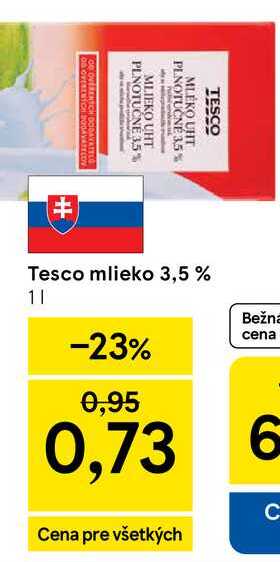 Tesco mlieko 3,5 % 1l