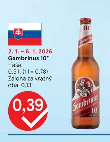 Gambrinus 10° fľaša, 0,5l
