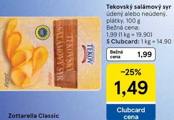 Tekovský salámový syr údený alebo neúdený plátky, 100 g