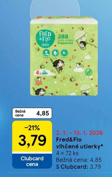 Fred&Flo vlhčené utierky 4 x 72 ks