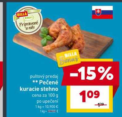 Pečené kuracie stehno cena za 100 g