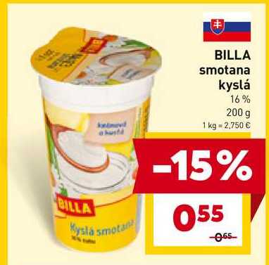 BILLA smotana kyslá 16% 200 g