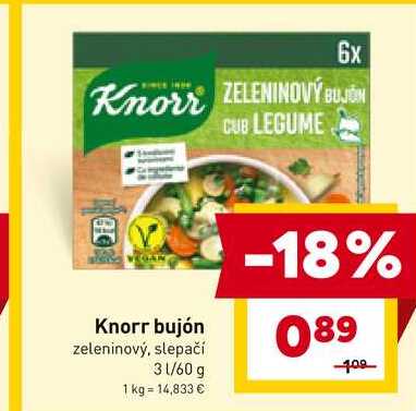 Knorr bujón zeleninový, slepačí 3l/60 g 