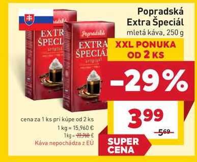 Popradská Extra Špeciál mletá káva, 250 g