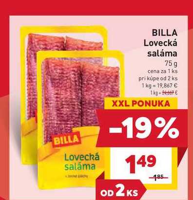 BILLA Lovecká saláma 75g 