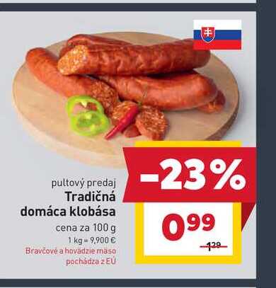 Tradičná domáca klobása cena za 100 g 