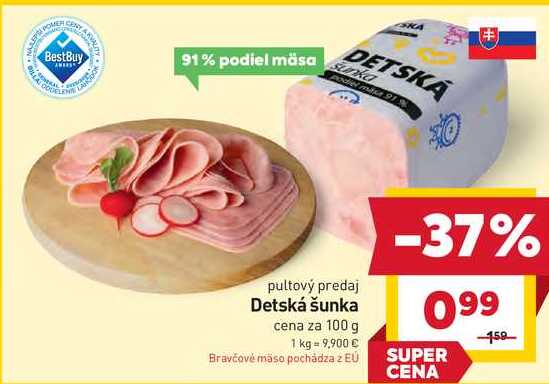 Detská šunka cena za 100 g 