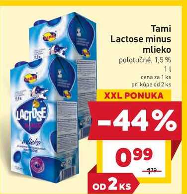 Tami Lactose minus mlieko polotučné, 1,5% 1l
