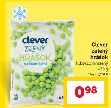Clever zelený hrášok hlbokozmrazený 450 g