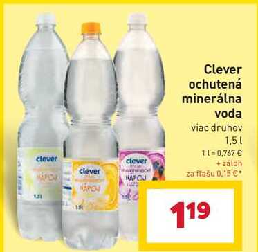 Clever ochutená minerálna voda viac druhov 1,5 l