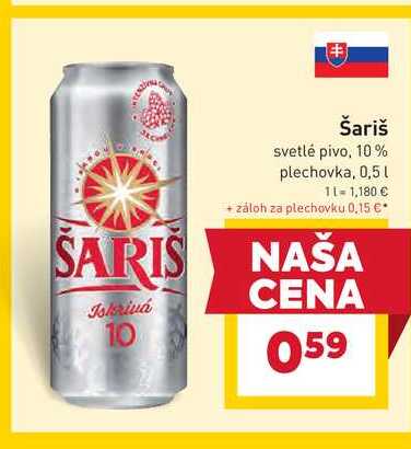 Šariš svetlé pivo, 10% plechovka, 0,5 l