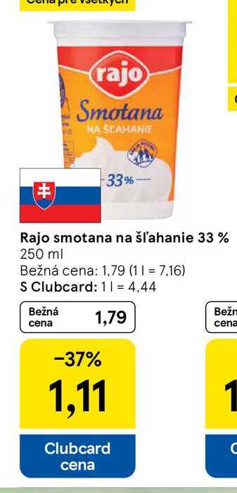 Rajo smotana na šľahanie 33% 250 ml