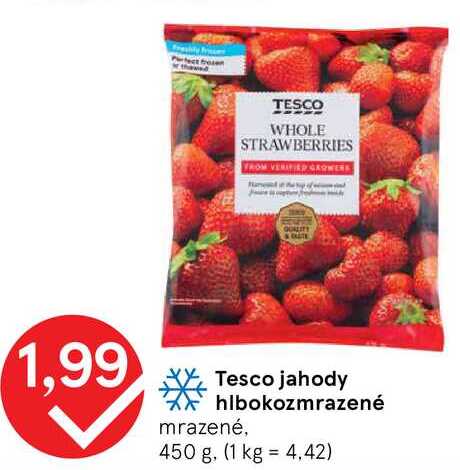 Tesco jahody hlbokozmrazené mrazené, 450 g