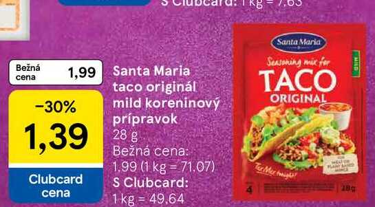 Santa Maria taco originál mild koreninový prípravok 28 g 