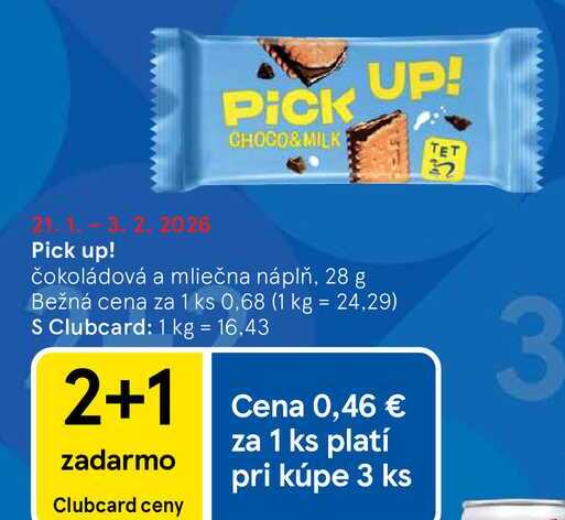 Pick up! čokoládová a mliečna náplň, 28 g