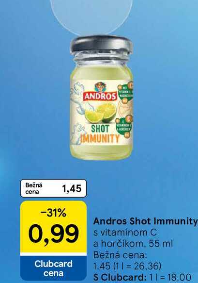 Andros Shot Immunity s vitamínom C a horčíkom, 55 ml 