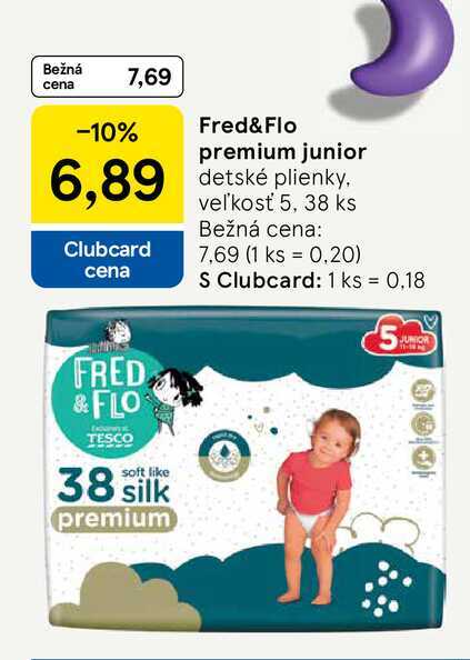Fred&Flo premium junior detské plienky, veľkosť 5, 38 ks 