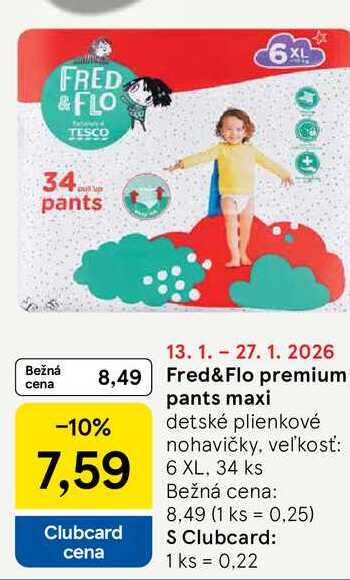 Fred&Flo premium pants maxi detské plienkové nohavičky, veľkosť: 6 XL, 34 ks 