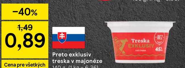 Preto exklusiv treska v majonéze 140g