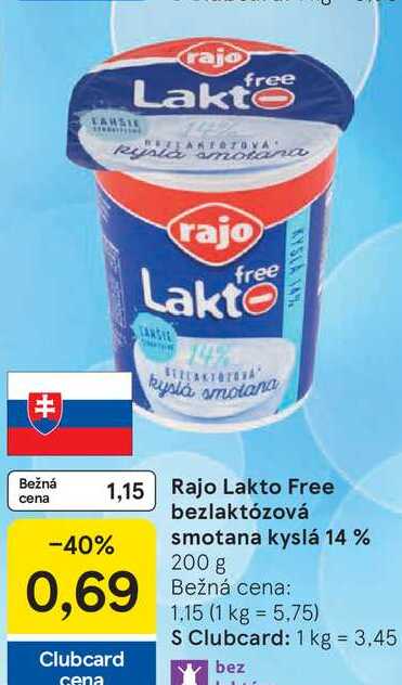 Rajo Lakto Free bezlaktózová smotana kyslá 14 % 200 g