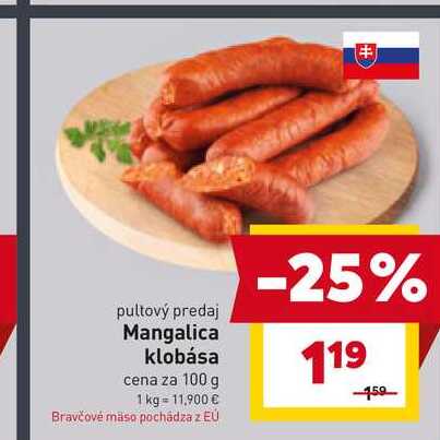 Mangalica klobása cena za 100 g 