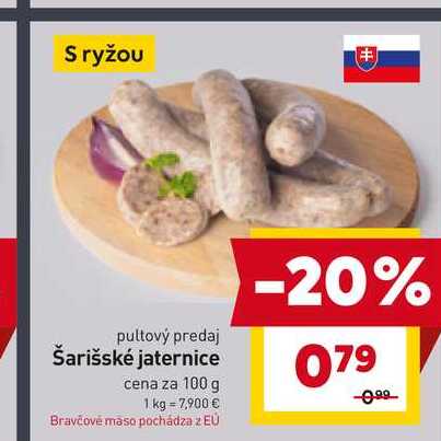 Šarišské jaternice cena za 100 g 