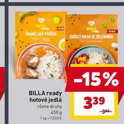 BILLA ready hotové jedlá rôzne druhy 450 g 