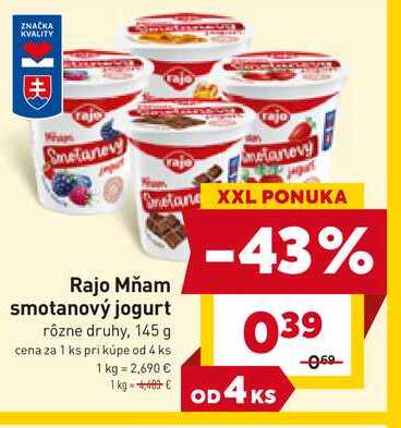 Rajo Mňam smotanový jogurt rôzne druhy, 145 g 