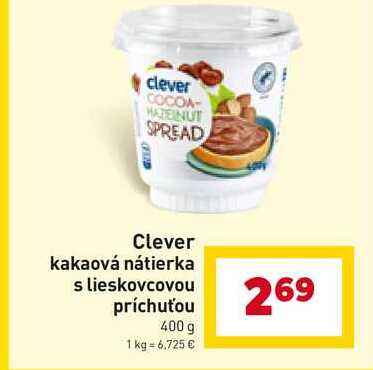 Clever kakaová nátierka s lieskovcovou príchuťou 400 g 