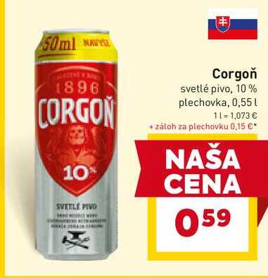 Corgoň svetlé pivo, 10% plechovka, 0,55l