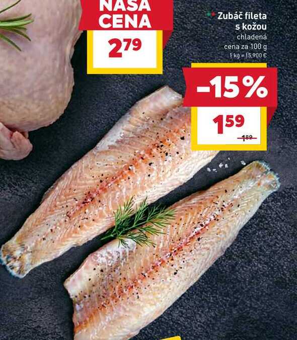 Zubáč fileta s kožou chladená cena za 100 g 
