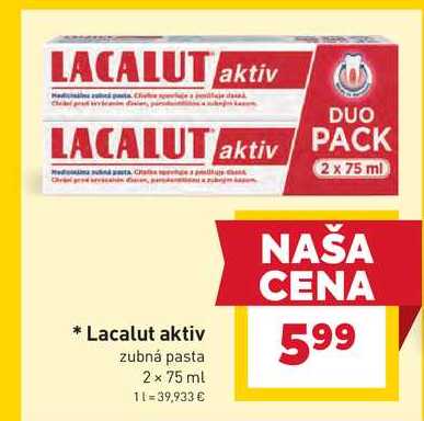 Lacalut aktiv zubná pasta 2 x 75 ml 