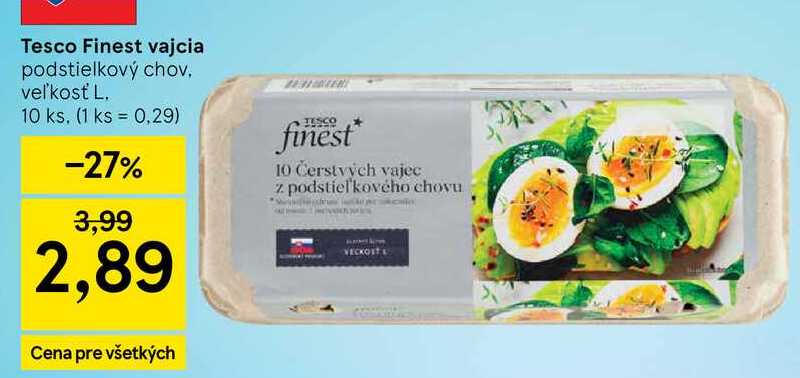Tesco Finest vajcia podstielkový chov, veľkosť L 10 ks