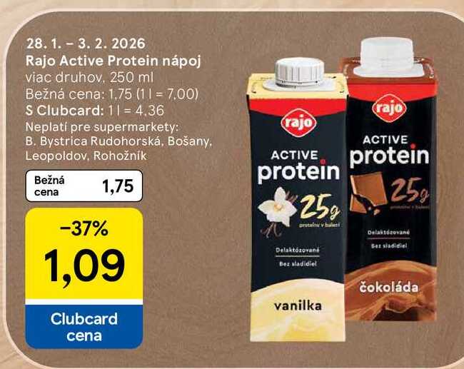 Rajo Active Protein nápoj viac druhov, 250 ml