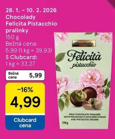 Chocolady Felicita Pistacchio pralinky 150 g 