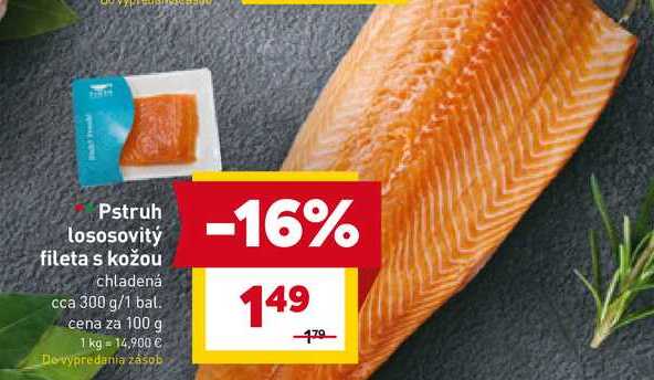 Pstruh lososovitý fileta s kožou chladená cca 300 g/1 bal.