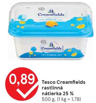 Tesco Creamfields rastlinná nátierka 25 % 500 g