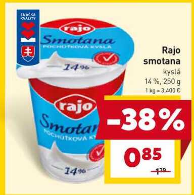 Rajo smotana kyslá 14%, 250 g 