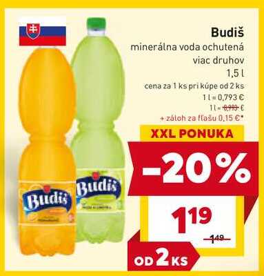Budiš minerálna voda ochutená viac druhov 1,5L 