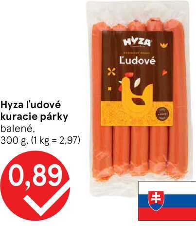 Hyza ľudové kuracie párky balené, 300 g