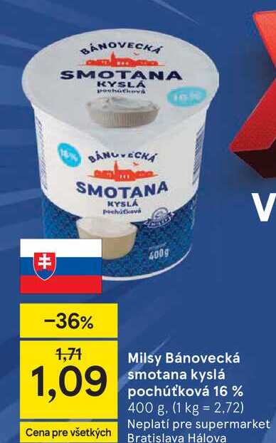 Milsy Bánovecká smotana kyslá pochúťková 16 % 400 g