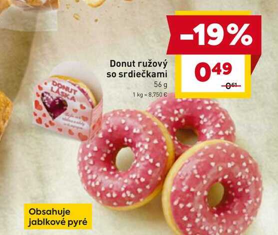 Donut ružový so srdiečkami 56 g