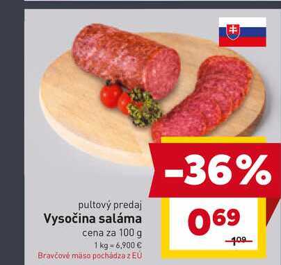Vysočina saláma cena za 100 g 